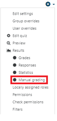 Manual grading option found within the Quiz edit settings menu