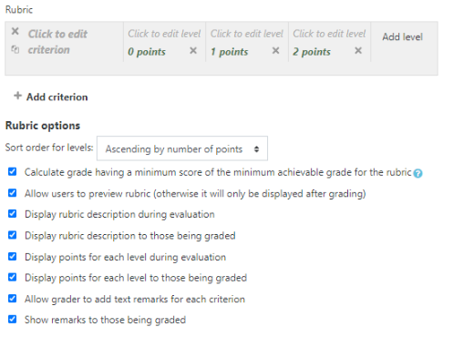 UI for creating a rubric.