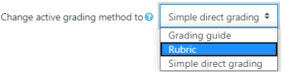 Rubric option within the active grading method drop-down menu.