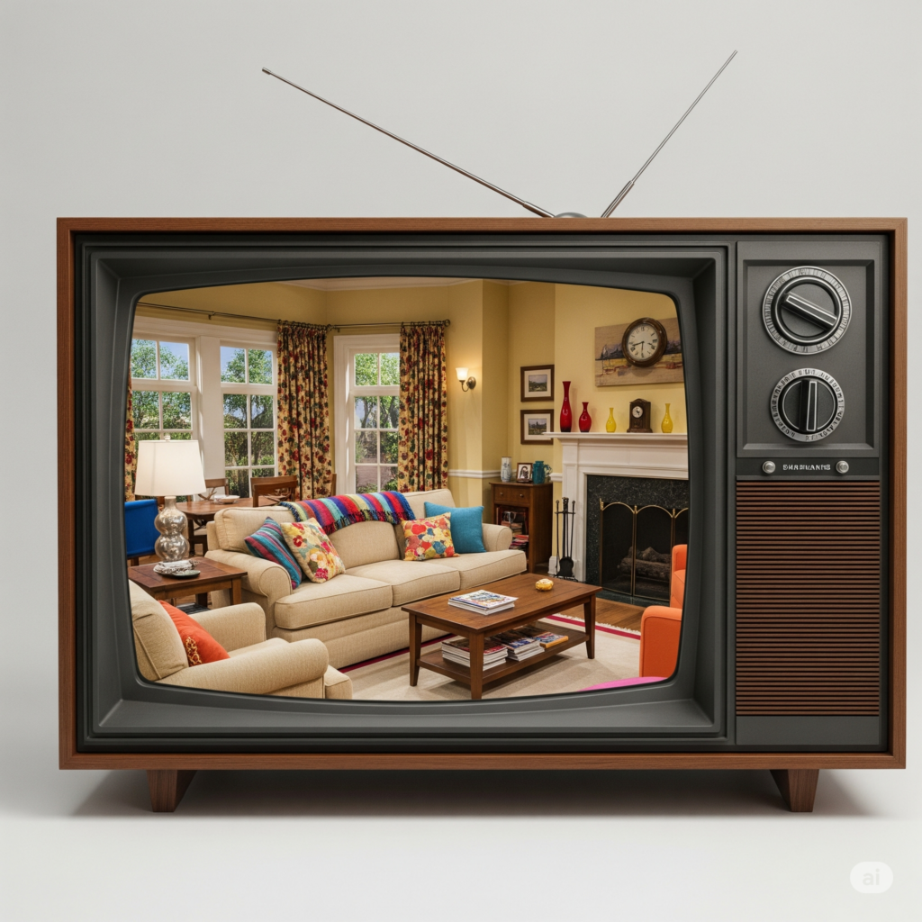 tv set picturing a sitcom living room