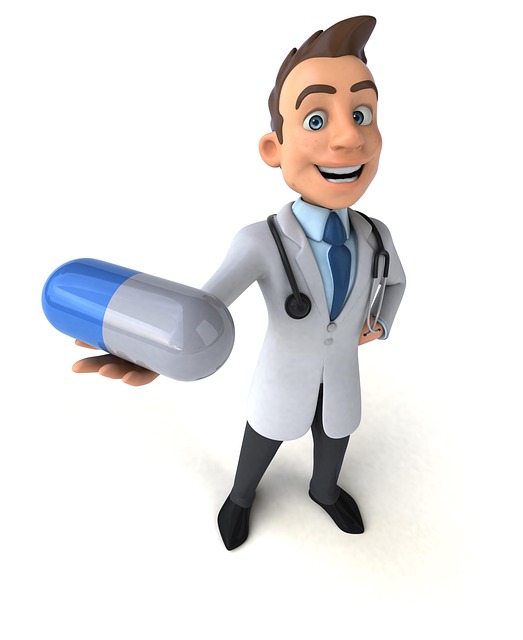 cartoon doctor holding a large pill