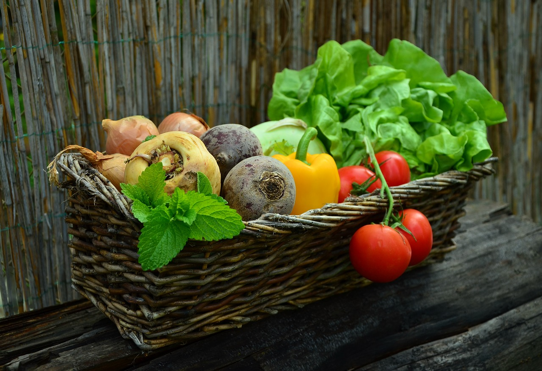 A basket filled with fresh vegetables