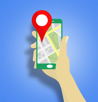 Hand holding a phone that displays a roadmap