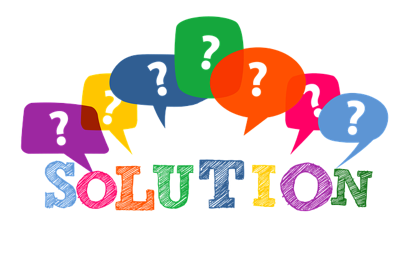 The word "solution" written several times in different colors