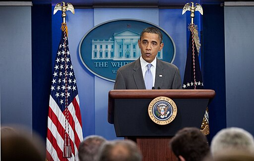 President Obama speaks at a podium
