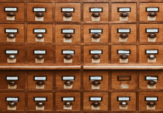 Brown wooden library drawers