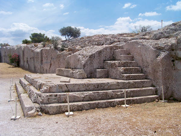 A picture of the speaker's platform on Pnyx Hill