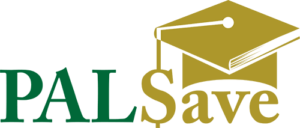 The word PALSave, with the S in Save attached to a tassel in an square academic cap