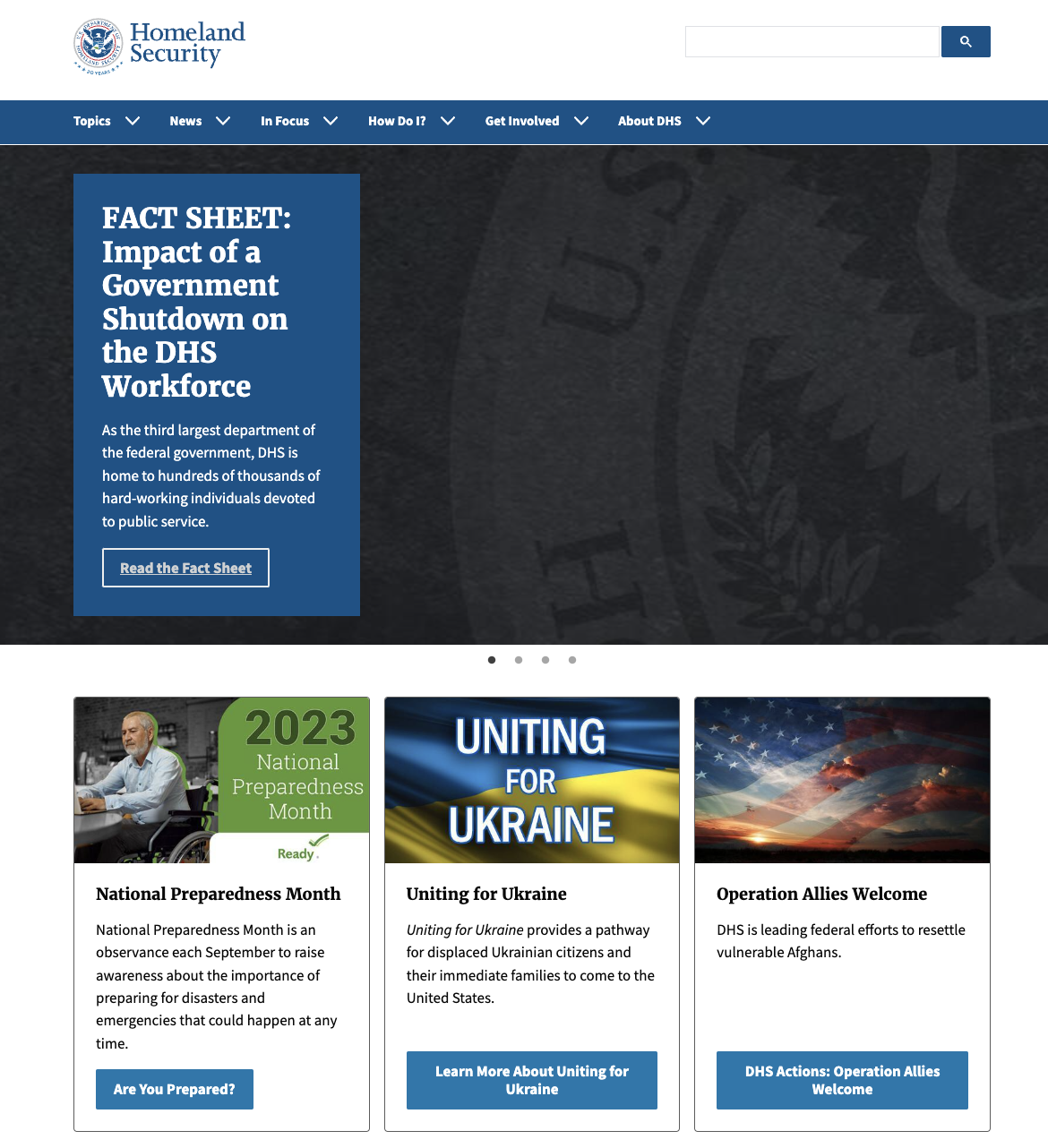 Screenshot of the Department of Homeland Security website
